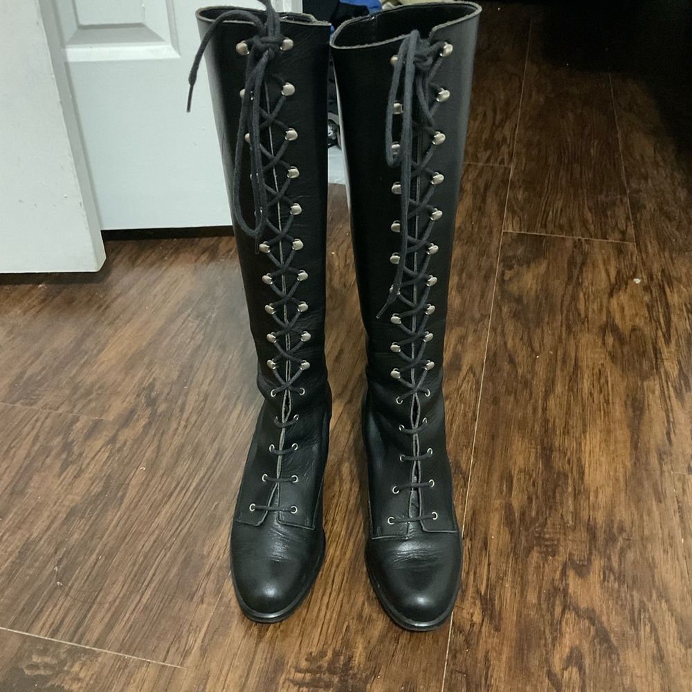Vintage Modiva Black Lace-Up Knee-High Boots